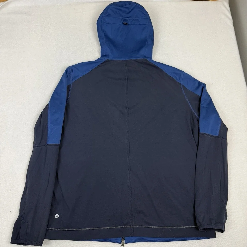 Lululemon Mens Velocity Hooded Full Zip Jacket Rugged Blue Size XL Thumbholes